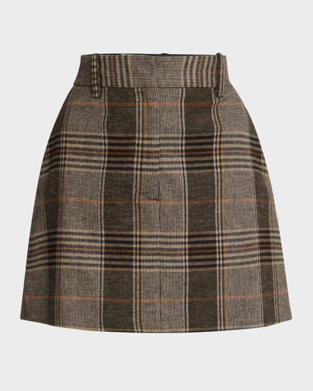 Plaid-Print Tailored Mini Skirt